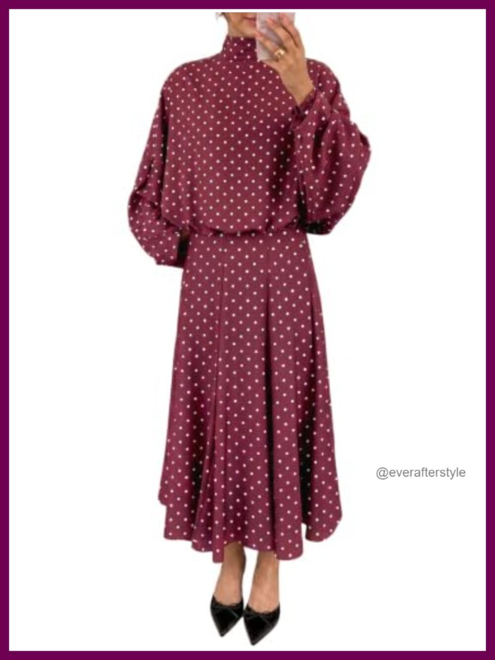 Womens 2 Piece Polka Dot Maxi Skirt Set Long Sleeve Tie Back Top Elegant Fall